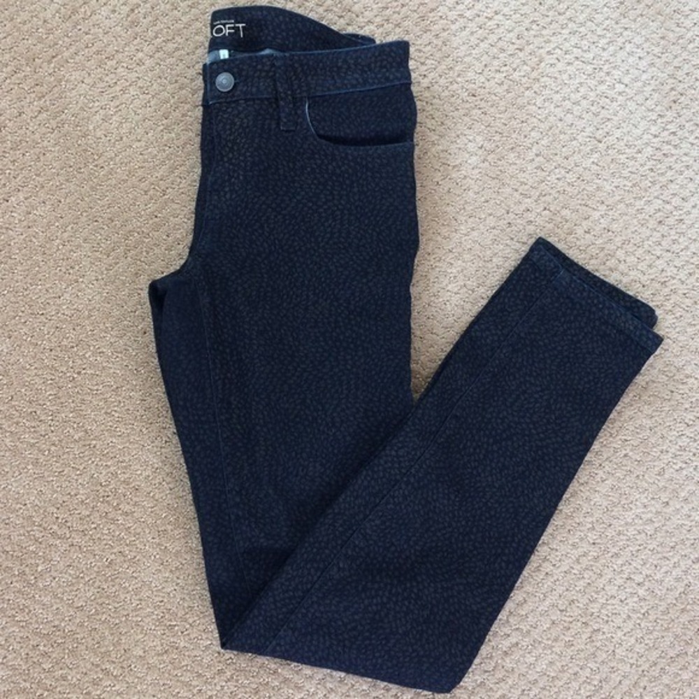 Loft Jeans Womens 25 Patterned Modern Skinny Fit 5 Pocket Bronze Dot Dark Wash